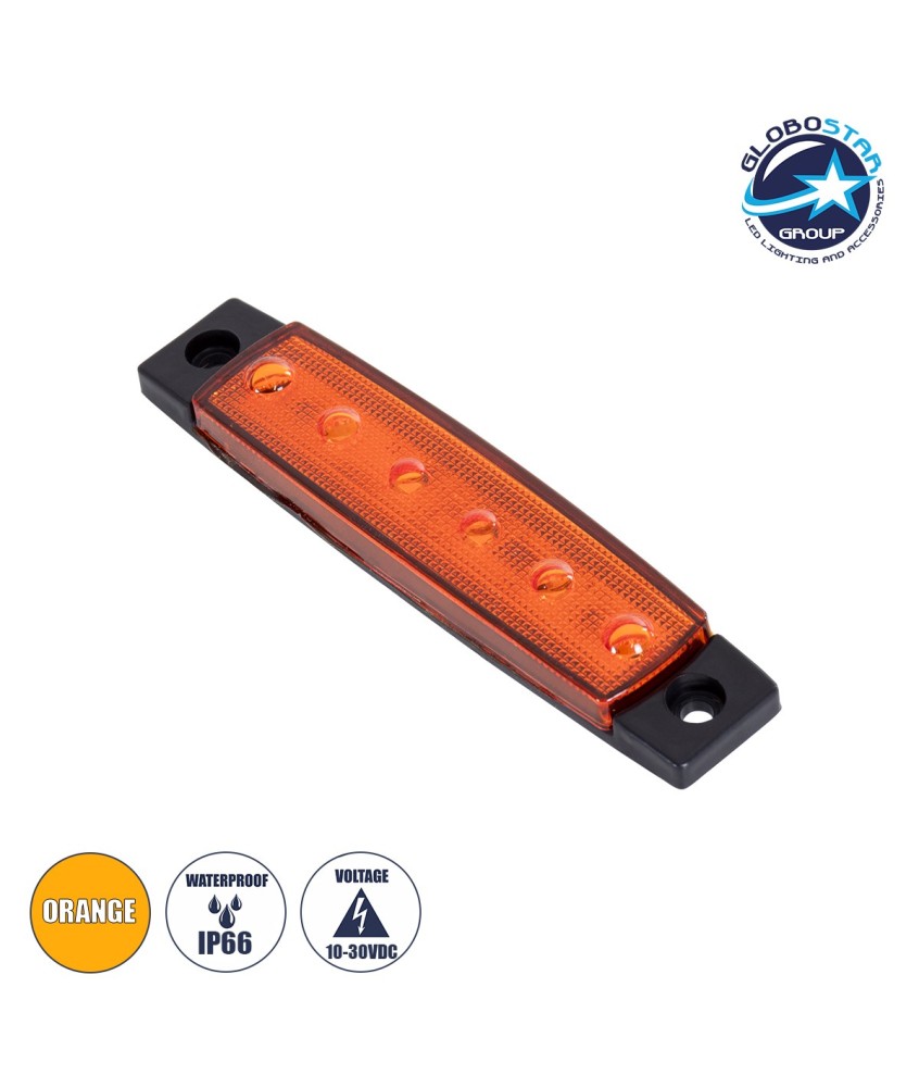 GloboStar® 79904 Πλευρικά Φώτα Όγκου Φορτηγών LED 6xSMD2835 DC 10-30V 1.5W 100lm IP66 Πορτοκαλί - Μ9.5 x W2 x H1.1cm